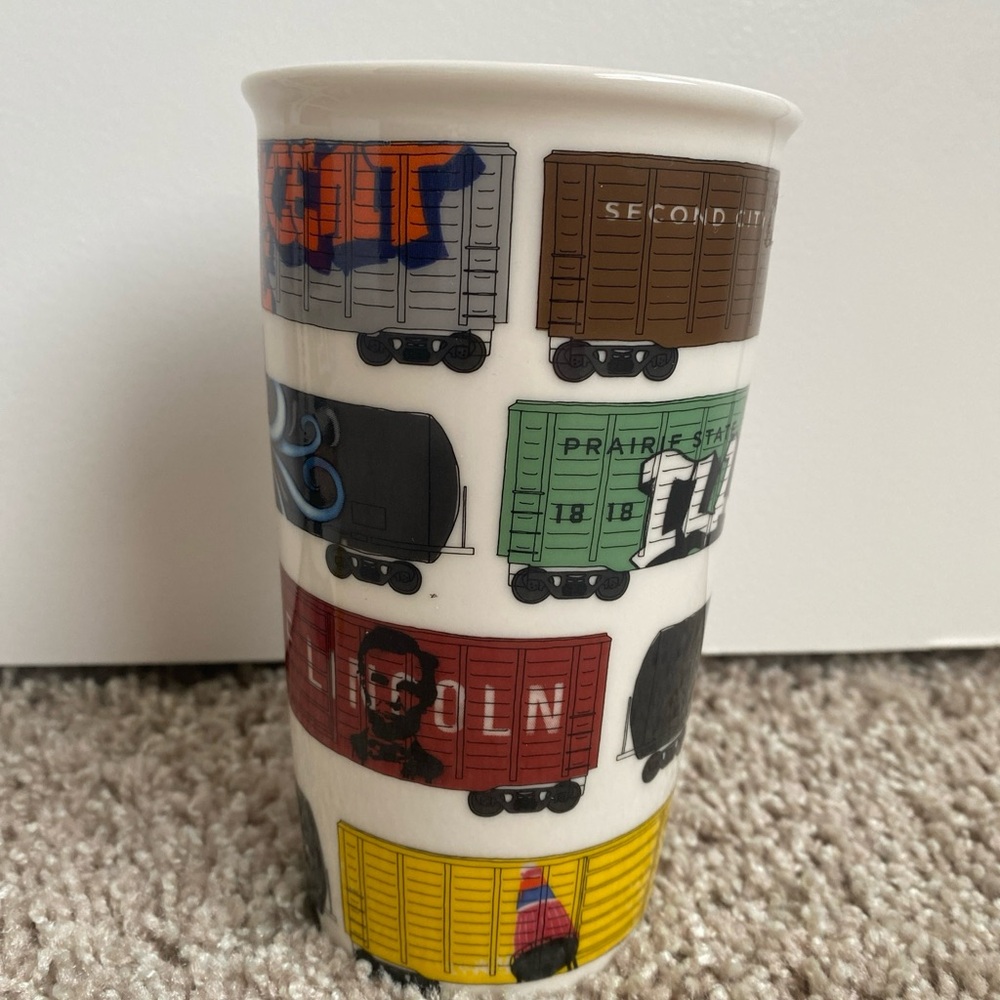 Starbucks Chicago Illinois Graffiti Railroad Train Cars Coffee Tumbler Mug Cup